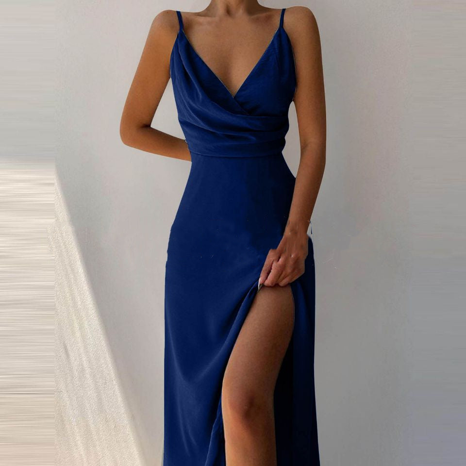 “Isola” V-Neck Slit Sling Dress — Refined Lines, Summer Allure - Nemya