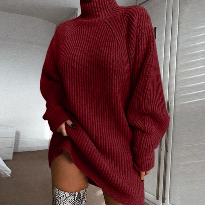 Turtleneck Long Sweater Dress - Nemya