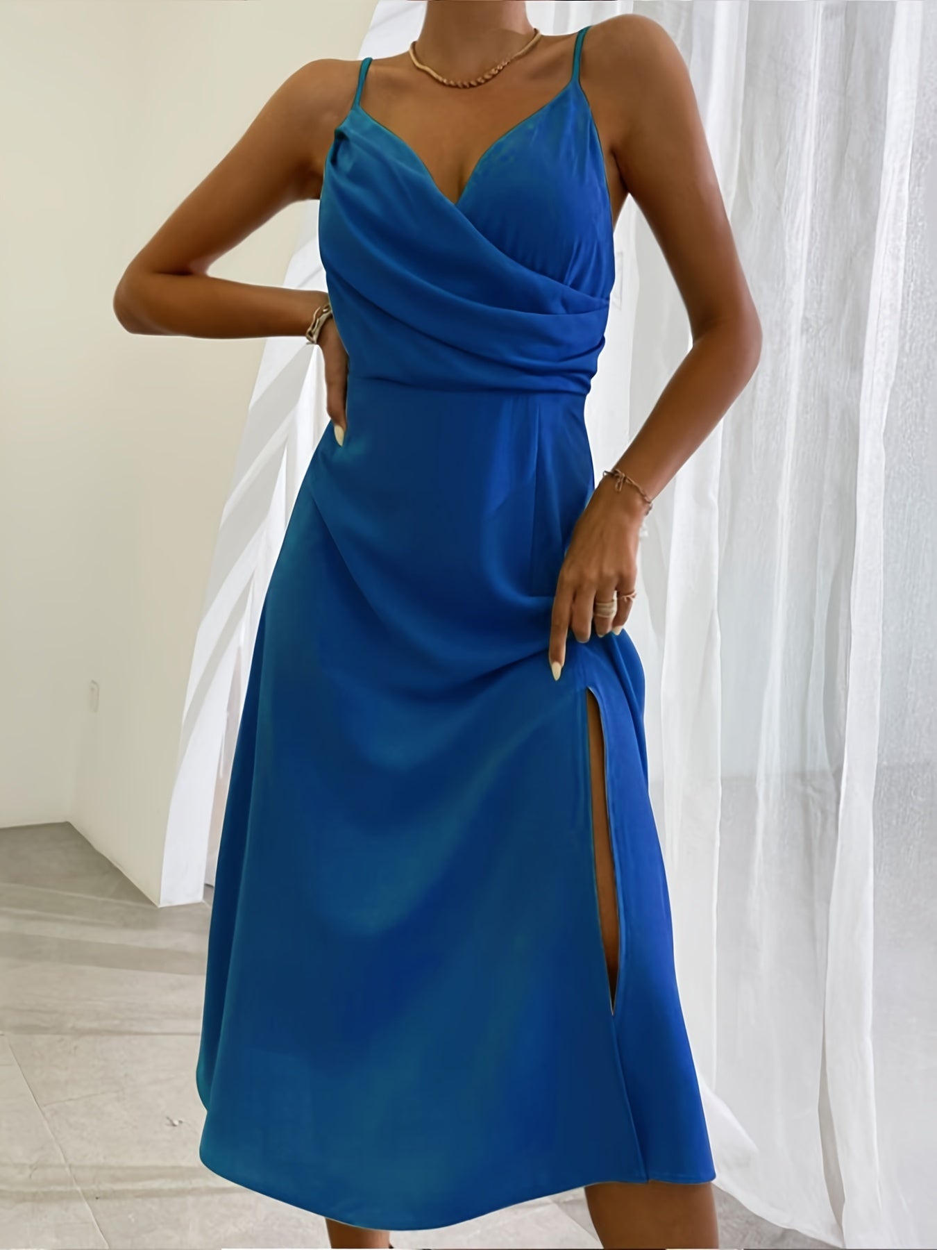“Isola” V-Neck Slit Sling Dress — Refined Lines, Summer Allure - Nemya