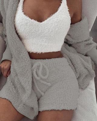 Long Sleeve Crop Tank Top And Drawstring Shorts Pyjama Set - Nemya
