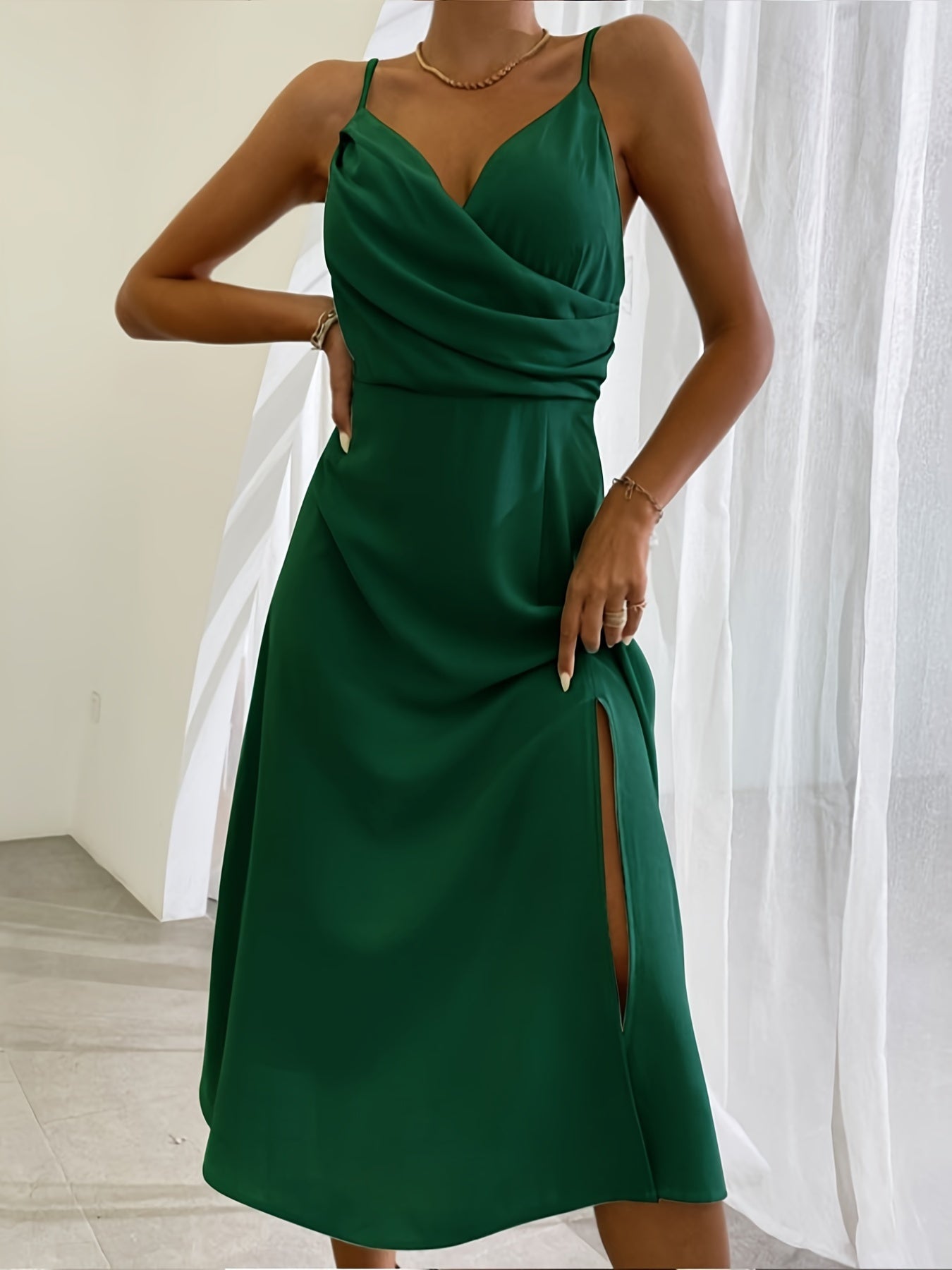 “Isola” V-Neck Slit Sling Dress — Refined Lines, Summer Allure - Nemya
