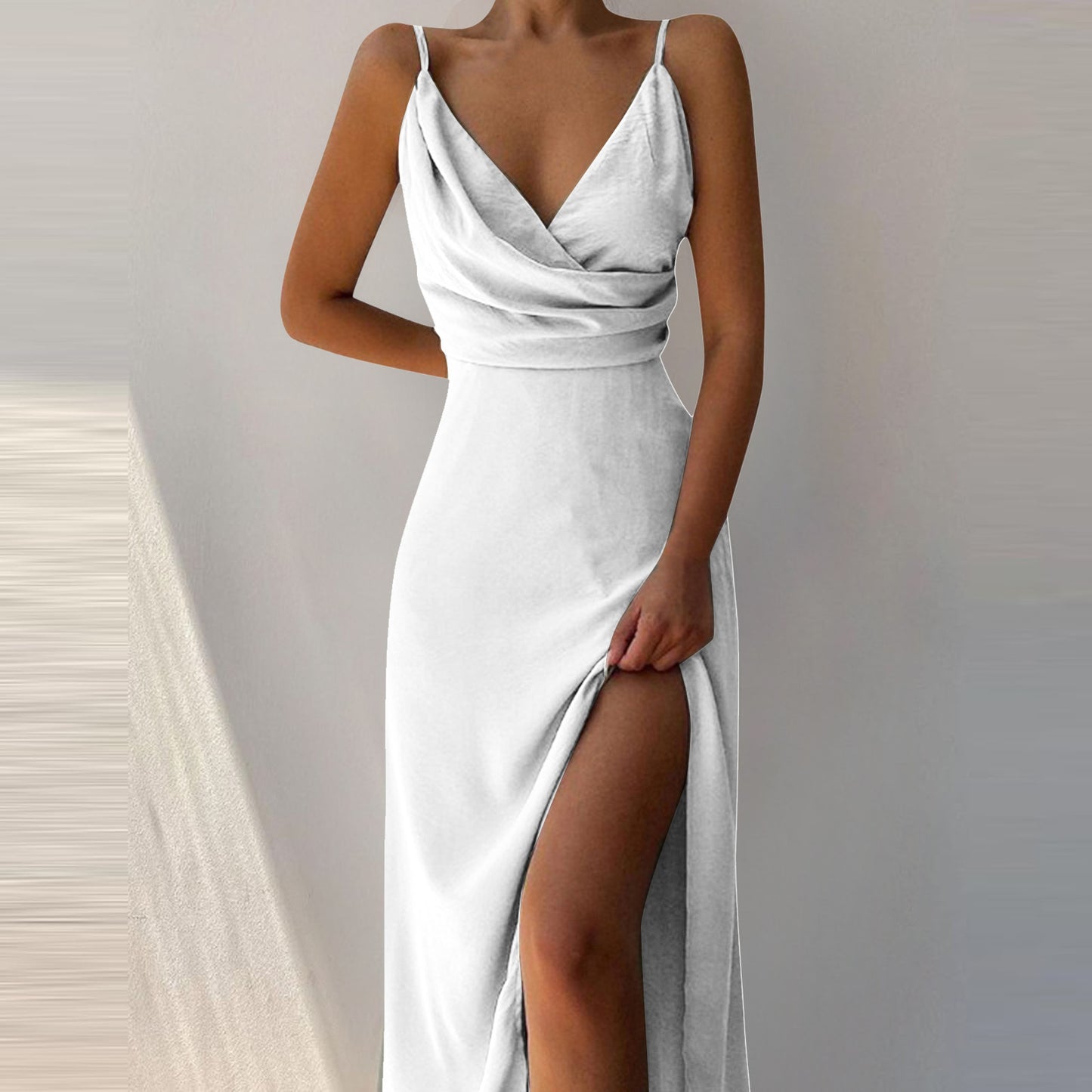 “Isola” V-Neck Slit Sling Dress — Refined Lines, Summer Allure - Nemya