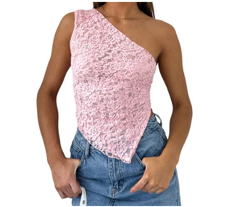 “Lunara” Asymmetrical Lace Backless Top — Contemporary Edge, Feminine Grace - Nemya