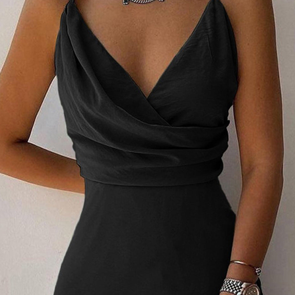 “Isola” V-Neck Slit Sling Dress — Refined Lines, Summer Allure - Nemya