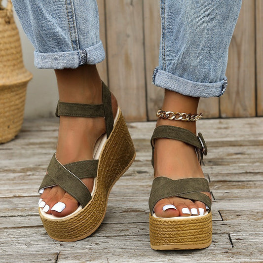 Soléa Vista – Cross-Strap Summer Wedge Sandals - Nemya