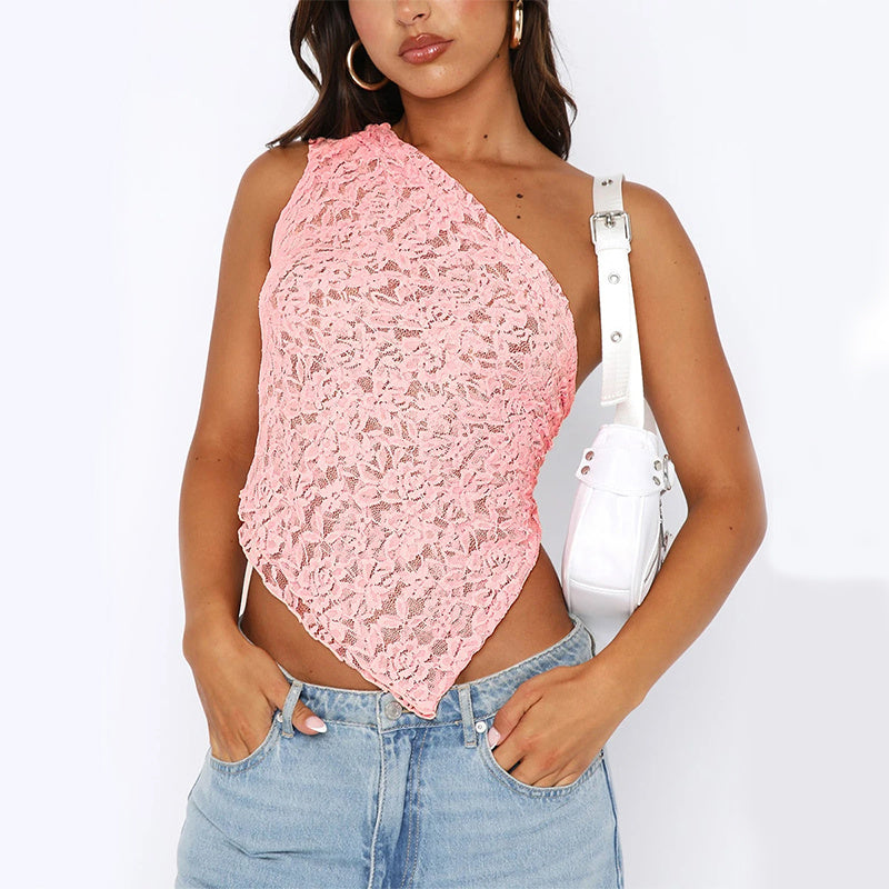 “Lunara” Asymmetrical Lace Backless Top — Contemporary Edge, Feminine Grace - Nemya