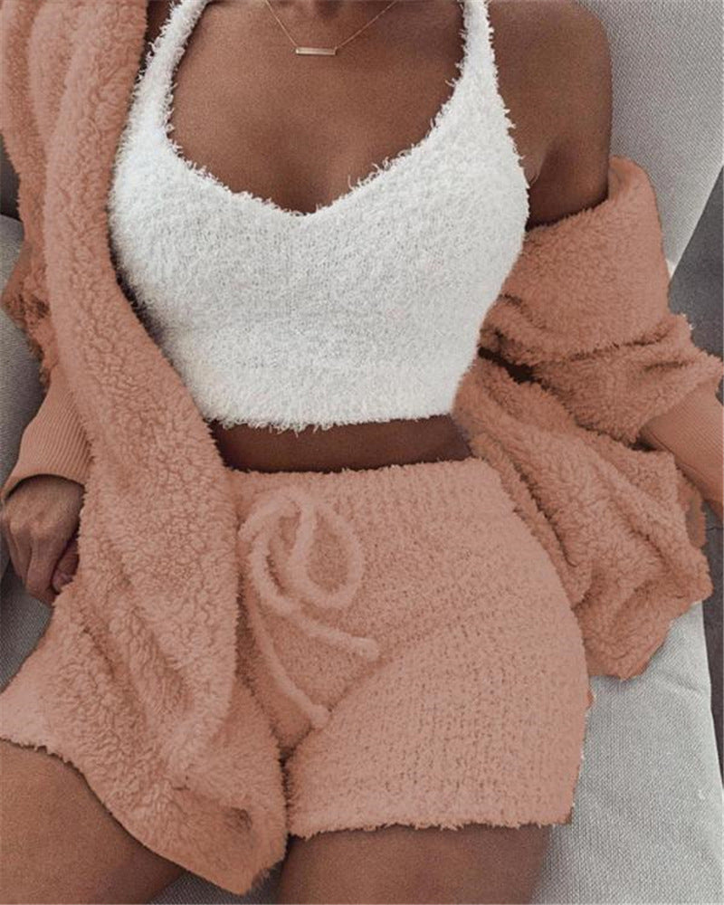 Long Sleeve Crop Tank Top And Drawstring Shorts Pyjama Set - Nemya