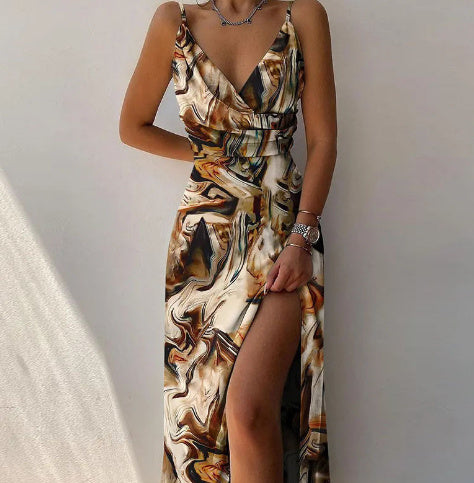 “Isola” V-Neck Slit Sling Dress — Refined Lines, Summer Allure - Nemya