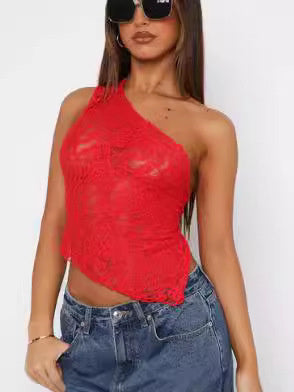 “Lunara” Asymmetrical Lace Backless Top — Contemporary Edge, Feminine Grace - Nemya