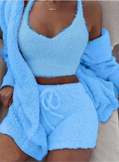 Long Sleeve Crop Tank Top And Drawstring Shorts Pyjama Set - Nemya