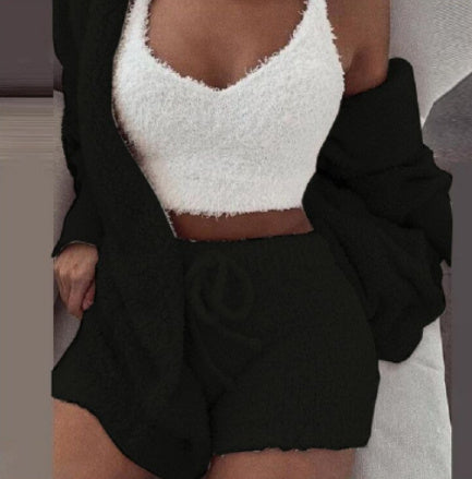 Long Sleeve Crop Tank Top And Drawstring Shorts Pyjama Set - Nemya