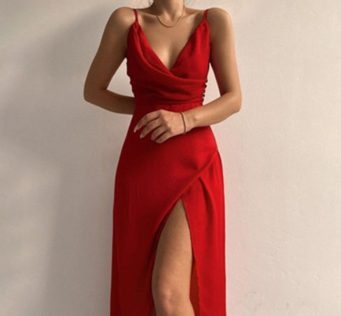 “Isola” V-Neck Slit Sling Dress — Refined Lines, Summer Allure - Nemya