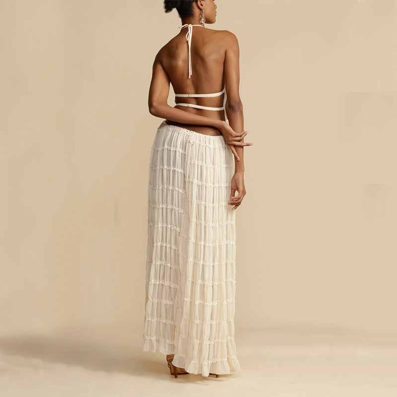 “Marbella” 2-Piece Halter Set — Backless Crop Top & Pleated Maxi Skirt - Nemya