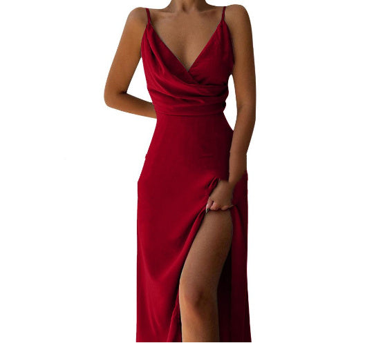 “Isola” V-Neck Slit Sling Dress — Refined Lines, Summer Allure - Nemya